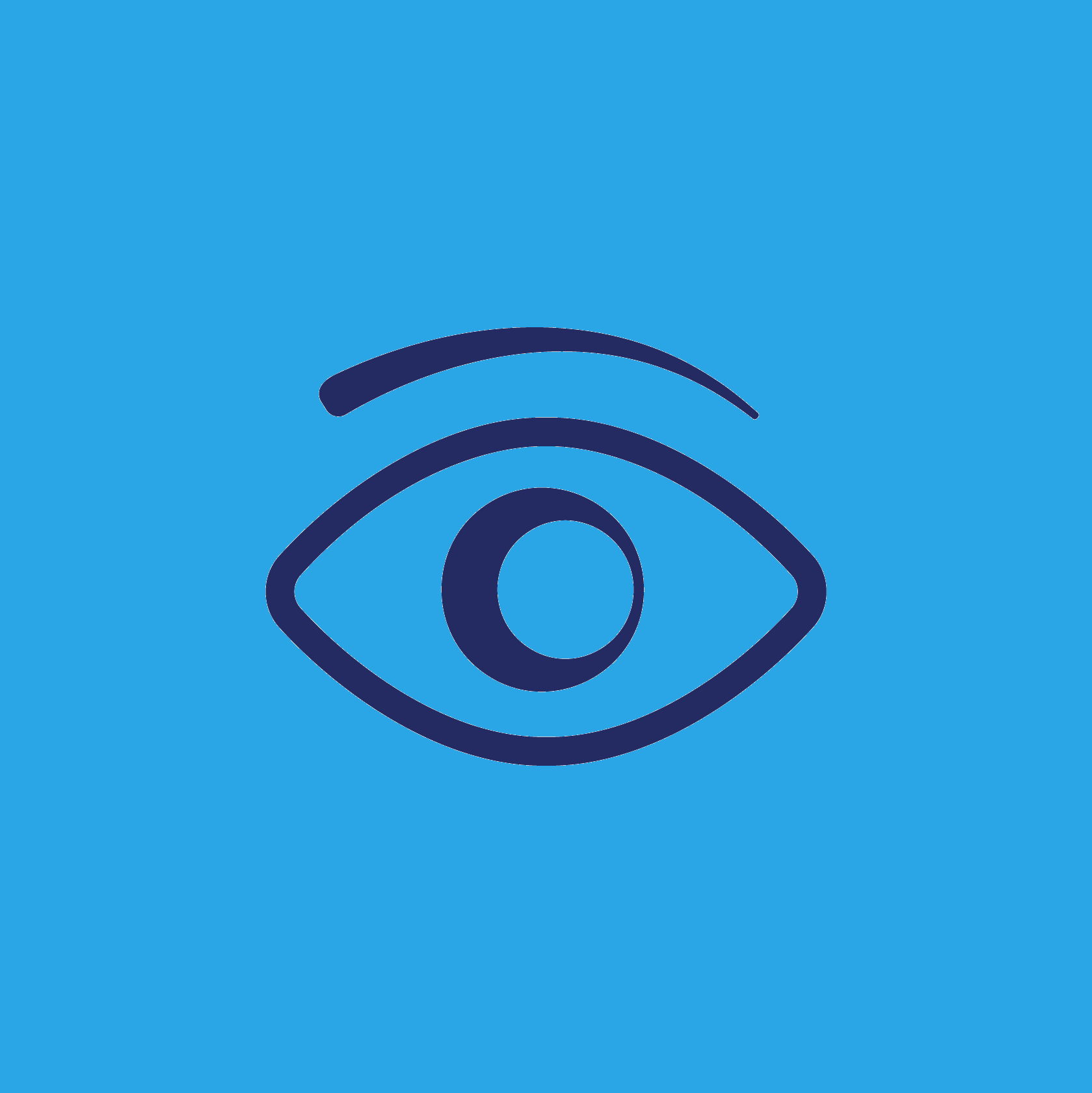 Outline of an eye and eyebrow in navy on a bright blue background
