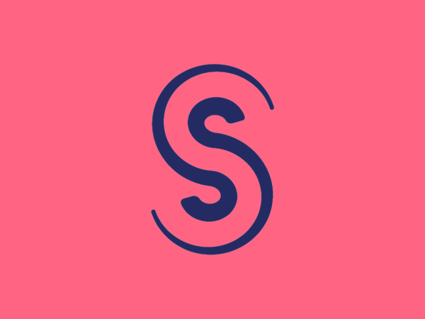 Navy stylised S on pink.