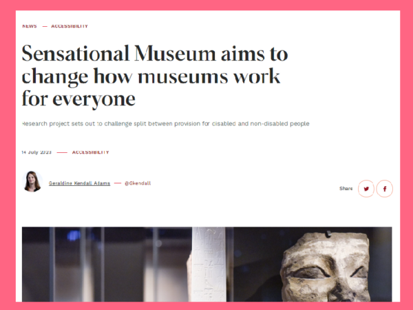 Screenshot of Museum Associations Journal Online, with headline Sensational Museum aims to change how museums work for everyone. Pink border.