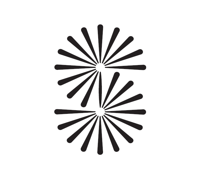 Two black rosette shapes, interconnecting to make an 'S'
