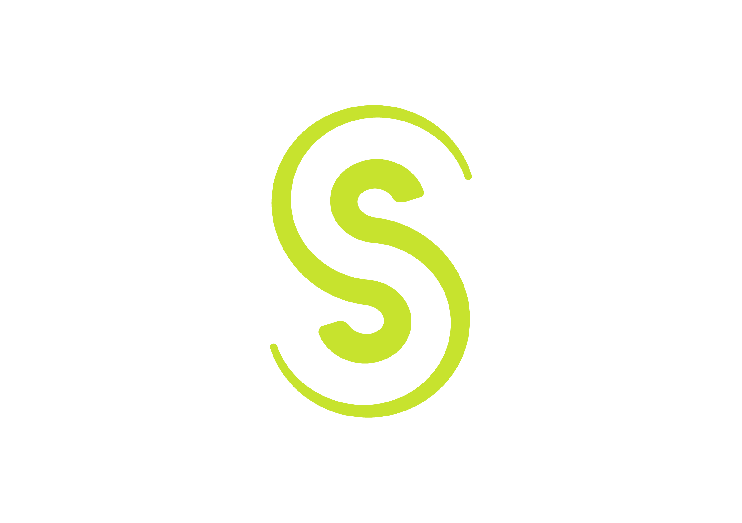 An S in lime green, made of two swooping lines
