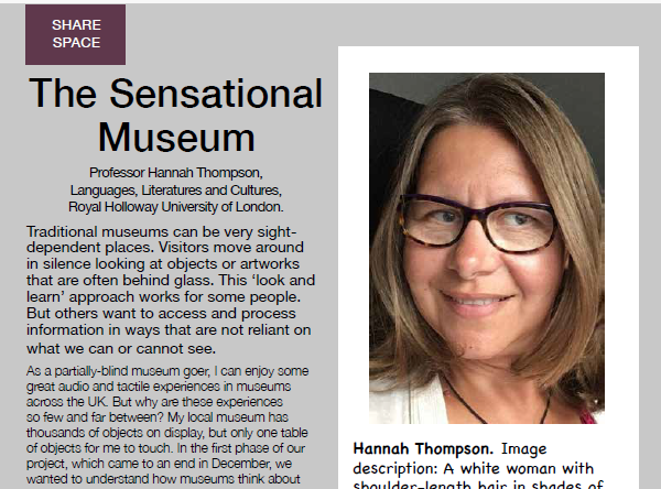 An image of an article in the Social History Curators Group Newsletter, issue 92, with the headline 'The Sensational Museum' and a block of text below.